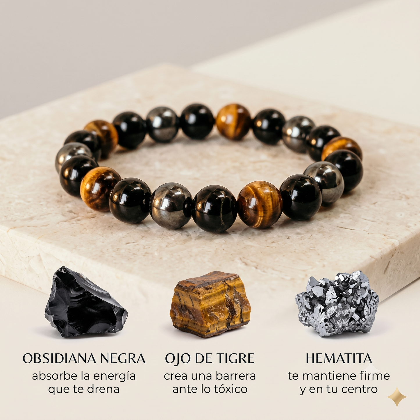Pulsera La Protectora - Triple Escudo (3 piedras)