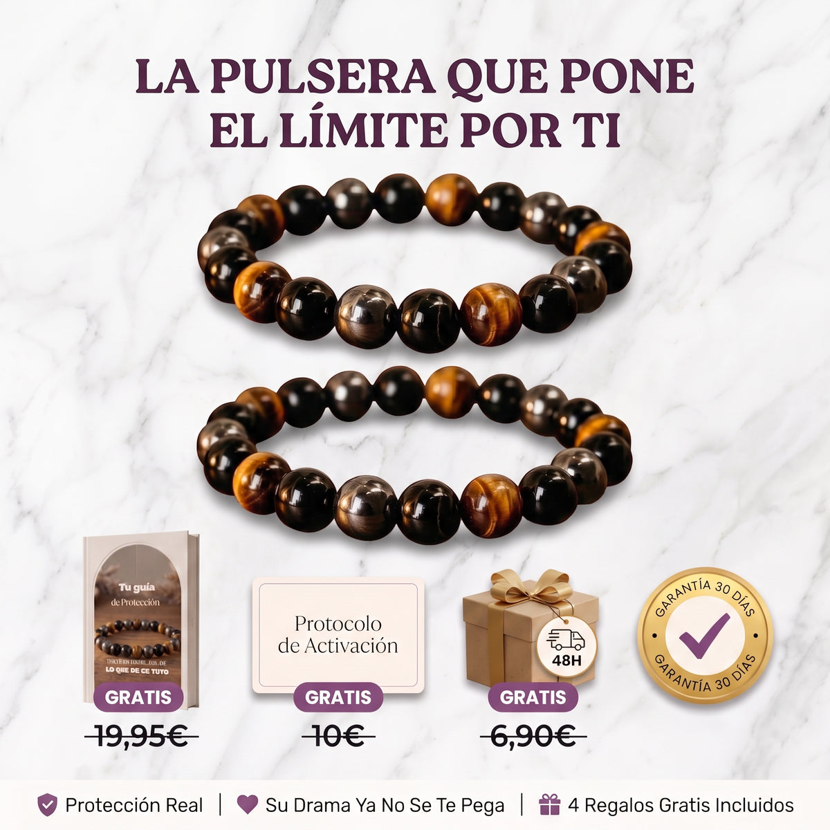 Pulsera  La Protectora - Triple Escudo (3 piedras)