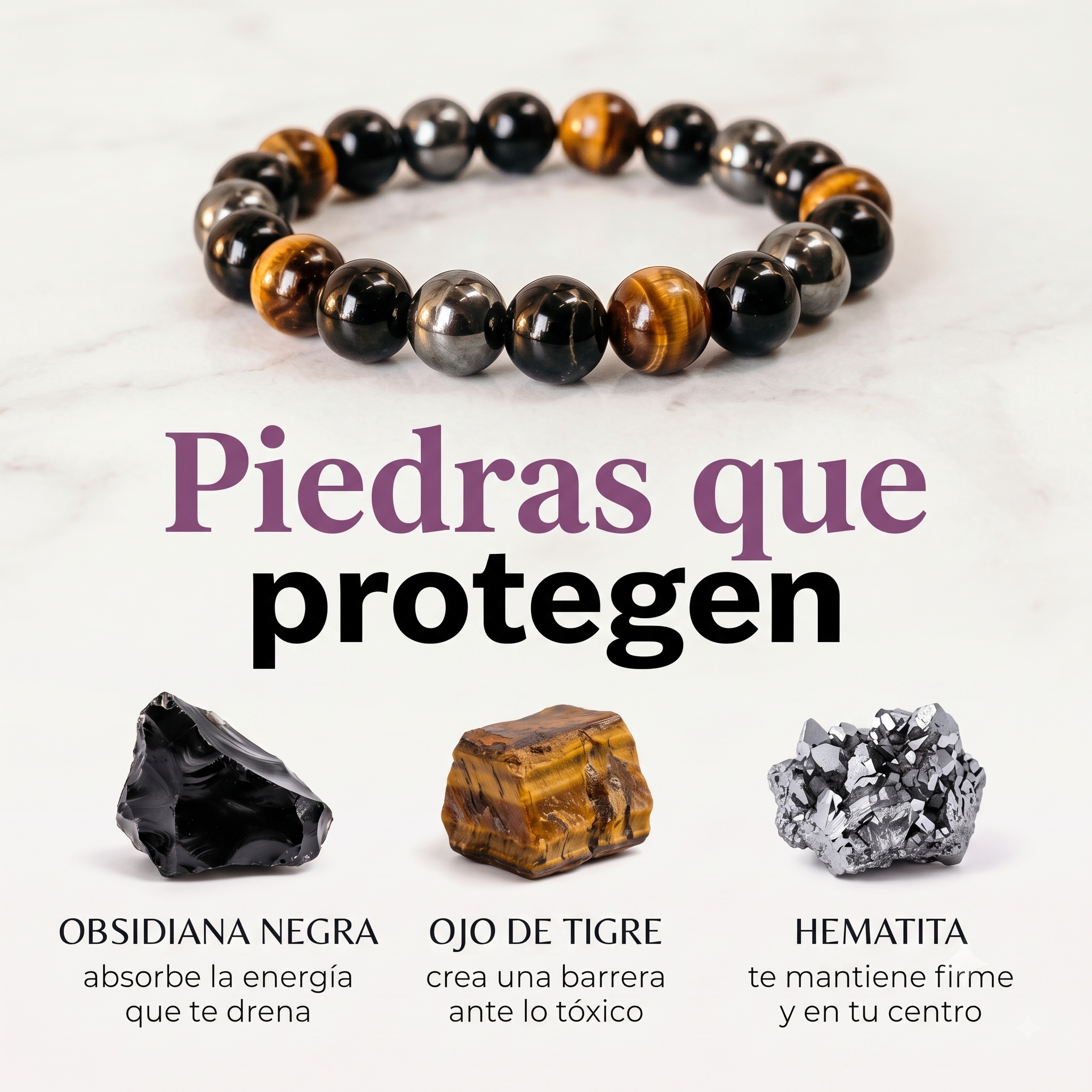 Pulsera  La Protectora - Triple Escudo (3 piedras)