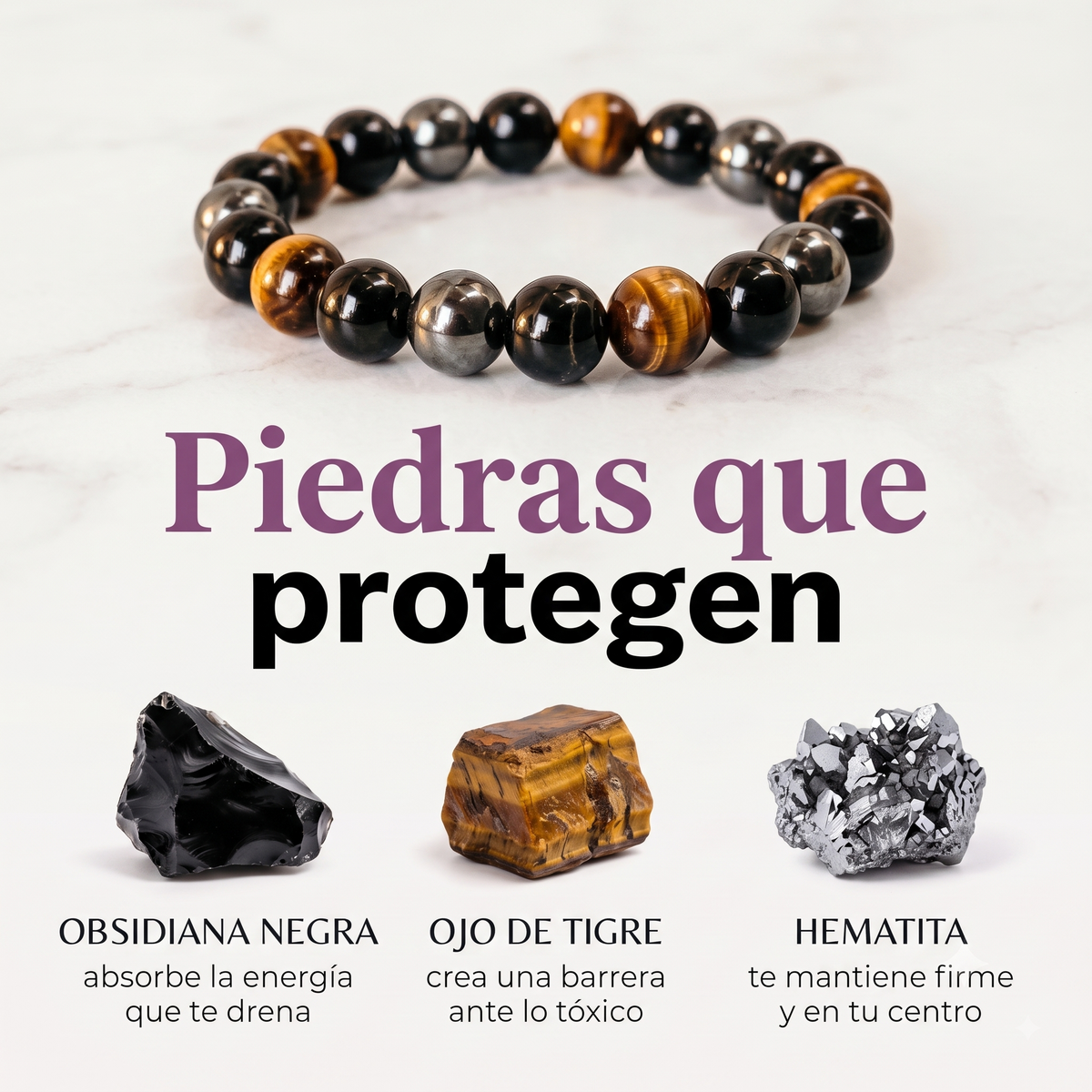 Pulsera  La Protectora - Triple Escudo (3 piedras)