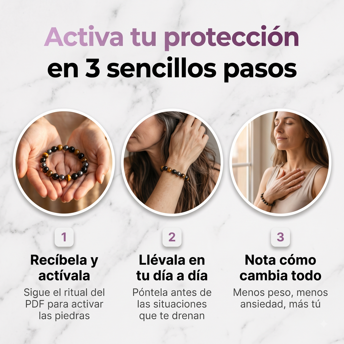 Pulsera  La Protectora - Triple Escudo (3 piedras)